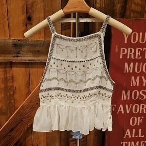 173 Free People Cream Embellished Camisole